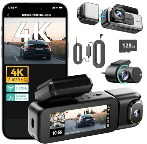 BOTSLAB 3 Kanal Dashcam Auto Vorne Hinten Innen 4K, 24/7 Parküberwachung
