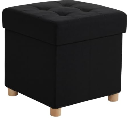 Relaxdays Hocker mit Stauraum, gepolstert, HxBxT: 38 x 38 x 38 cm, Leinenoptik, Holzbeine, eckiger Sitzhocker, Farbwahl