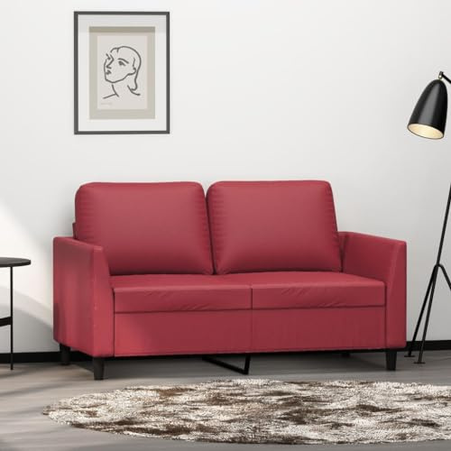 HETFTJN 2-Sitzer-Sofa Weinrot 140 x 77 x 80 cm Kunstleder Modernes Design Robustes Metallgestell mit 110 kg Tragkraft Bequemes Zweisitzer Polstermöbel für Wohnzimmer Jugendzimmer und Flur