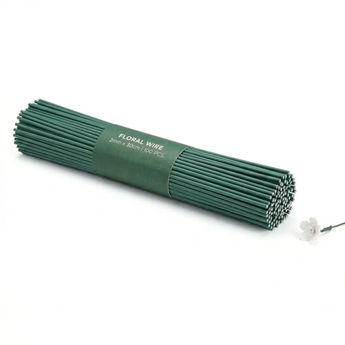 Aeutabs Floristendraht, Basteldraht 2mm, Draht Grün, Grüner Basteldraht, 30cm, 100 Stück Blumenstängel Draht, Flexibler Blumenstieldraht für Floristik & Handwerk