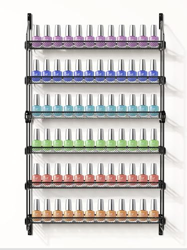 GIGIFTREE Nail Polish Organizer Wall Mounted, 6 Tier Metal Storage Rack Holds 90 Bottles, Multifunctional Organizer for Essential Oils Paint Perfume, Black