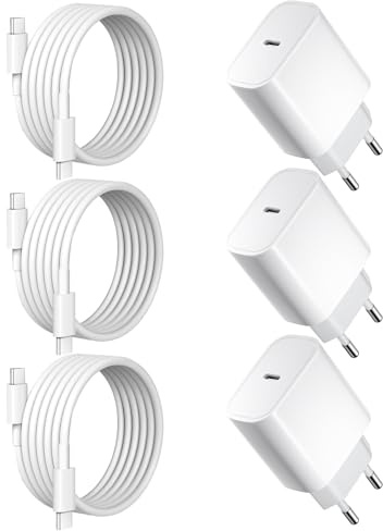 【3-pack) 30 W USB C-laddare, snabbladdare, PD 3.0 laddningskontakt, USB C mobiltelefon strömförsörjning med 2 m snabbladdningskabel kompatibel med iPhone Serie 17/16/15/14/iPad/Galaxy S25/S24/S23