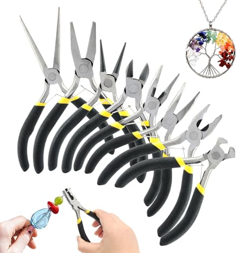 8pcs Mini Pliers Set, Needle, Round, Flat, Long, Bent Nose, Diagonal, End Cutting & Linesman Pliers for Making Crafting, Electronics, Jewelry Making, DIY Nippers Repair Tool Kit(COLOR:black)