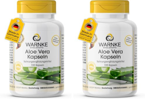 Gélules d'aloe vera - végétalien & hautement dosé - extrait d'aloe vera 200:1 - correspond à 4000mg d'aloe vera - 100 gélules | Warnke Vitalstoffe - Qualité des pharmacies allemandes (Lot de 2)