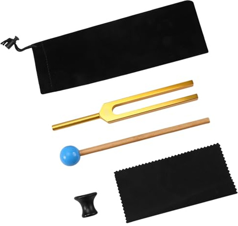 Precisions Stimmgabel-Set, 432 Hz, aus Aluminium mit Hammer für mehr Entspannung und Gesundheit, goldfarbene Designs