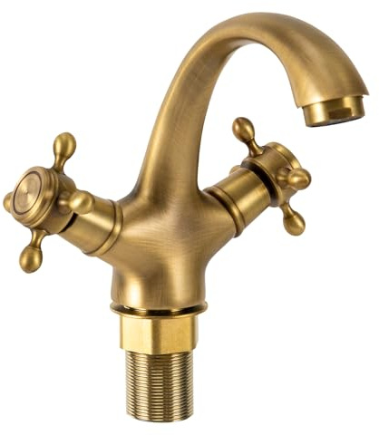 Rubinetto da bagno a due manopole retrò, miscelatore in ottone per acqua fredda e calda con tubi dell'acqua, rubinetto per lavandino con manico a croce per cucina, bagno