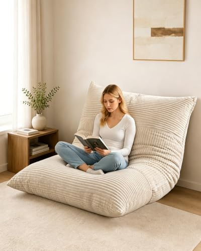 Combet Pouf Géant XXL Fauteuil Adulte, Salon Chambre, Beige