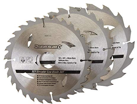 Silverline 934115 3 Pack 165 x 30 mm TCT Circular Saw Blades: 16T, 24T and 30T