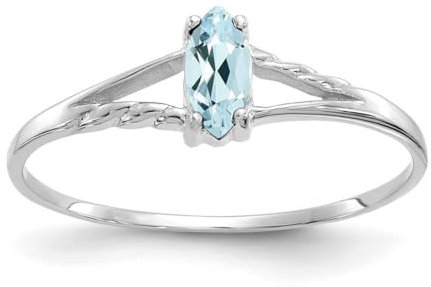 Bague marquise en or blanc poli 10 carats avec aigue-marine Taille 6, One Size, Métal Pierre précieuse Doré Métal, Aigue-marine