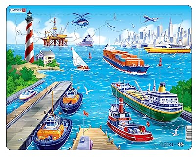 Larsen Puzzles US2 Kinder Rahmenpuzzle Schiffe im Hafen, 35 Teile, ab 3 Jahre, Lernspielzeug, Konzentration, Spielspaß