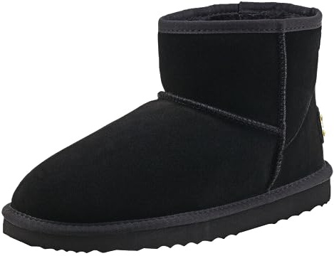 Shenduo Herren Kurzschaft Wasserdicht Winterstiefel Leder Schlupfstiefel Warm Gefüttert D5645 Schwarz 41