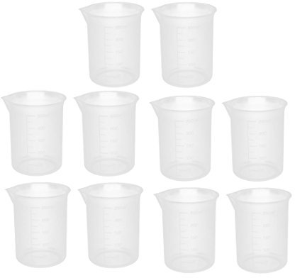Sourcingmap 10pcs 250mL Laboratory Plastic Liquid Container Measuring Cup Beaker Thicken Clear