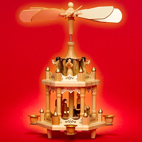 Sikora P2 Klassische Weihnachtspyramide aus Holz mit 2 Etagen für Wachskerzen Höhe: ca. 30 cm