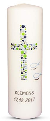 Taufkerze Kommunionkerze Mädchen Junge mit Name und Datum 25x8cm mm Taufe Kerze Kreuz-Kreise-25