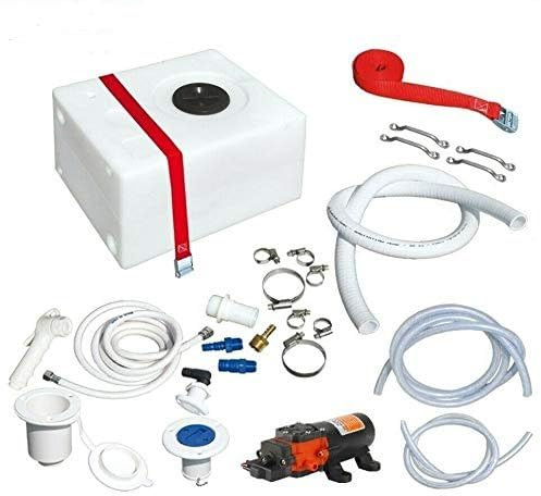GFN Kit de ducha completo con tanque autoclave y accesorios para barco náutico, autocaravana, camping