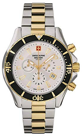 Swiss Alpine Military Herren Uhr Chronograph Analog Quarz 7040 Edelstahl 10 ATM