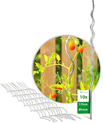 Novatool 10 Stück Tomatenstäbe 170 cm x 5 mm Ø Tomatenspiralstäbe verzinkt Rankstäbe Tomatenstangen 170cm Tomaten Rankhilfe Pflanzstäbe Tomatenstab Pflanzständer Pflanzstecker Tomatenspiralstab