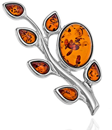 Damen Anstecknadel Aus Silber Mit Bernsteinen In Natürlichem Floralem Design