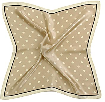 MayTree Seidentuch aus 100% Maulbeer-Seide - Quadratisch Punkte klein beige weiss 53x53 - Luxuriöses Damen Halstuch - Eleganter Bandana-Schal für Damen - Luxus und Komfort für Erwachsene