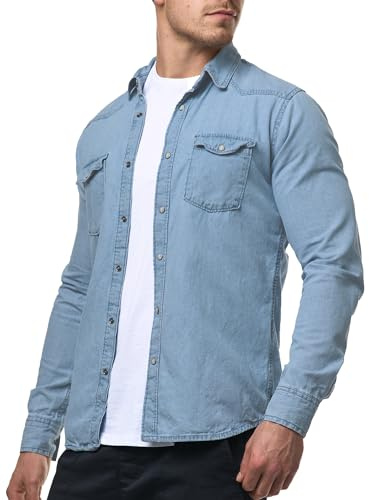 Indicode Herren Mike Hemd mit 2 Brust-Tasche aus Baumwolle | Herrenhemd für Männer Blue Wash, XL