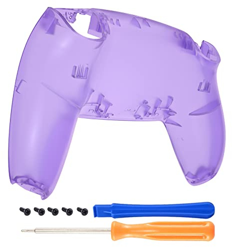 eXtremeRate Clear Atomic Purple Custom Back Housing Bottom Shell Compatible with PS5 Controller, Replacement Back Shell Cover Compatible with PS5 Controller