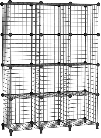 AWTATOS Cube Storage Unit, 12 Cube Wire Storage Shelves, Multifunctional DIY bookcases and Shelving Units Perfect for Office/Livingroom/kitchen/Bathroom, Black USCIH12BE