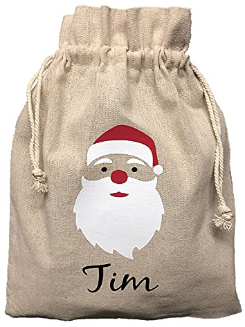 Personalisierter Nikolaussack für Kinder 26x35cm – Geschenk Weihnachten mit Namen – Jutesack mit Weihnachtsmann Motiv – Nikolausgeschenk Kinder