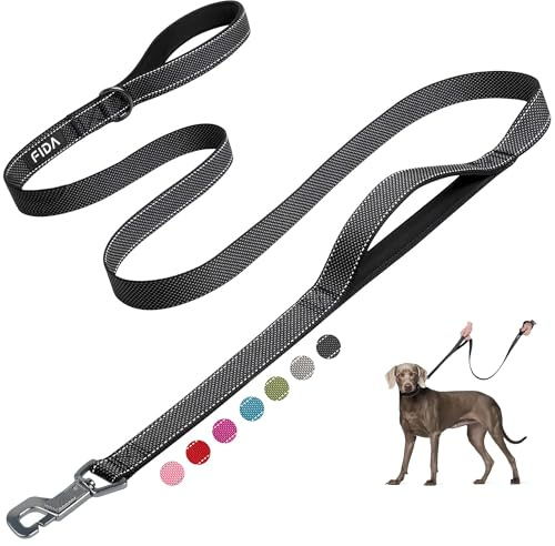 Fida 6 FT Heavy Duty Dog Leash with 2 Comfortable Padded Handles, Traffic Handle & Advanced Easy Snap Hook, Reflective Walking Lead for Large, Medium & Small Breed Dogs, Black