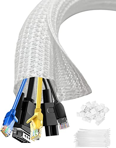 shinfly Cable Tidy Sleeve, 13mm/∅0.51-3m/9.84ft Cable Management Sleeve, Wire Loom Self-Closing Tube Wire Organizer for TV PC Home, White
