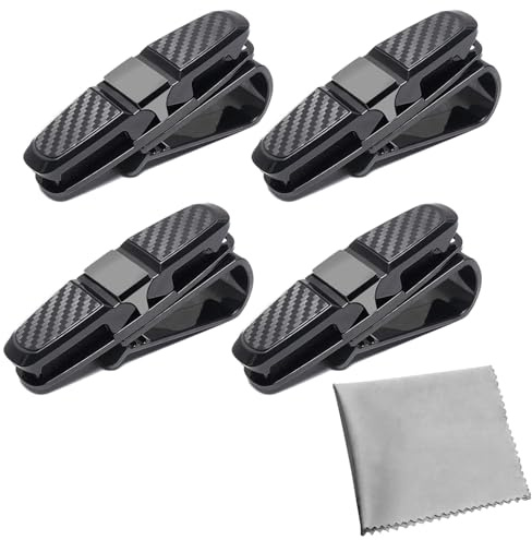 Brillenhalter für Auto Sonnenblende,4 Stück Brillenhalter Auto,Sonnenbrillen Brillen mit Kartenkarten Clip,180°Rotational Brillen Clip mit Karten Clip,Universal Doppelenden Brillenhalterung-Schwarz