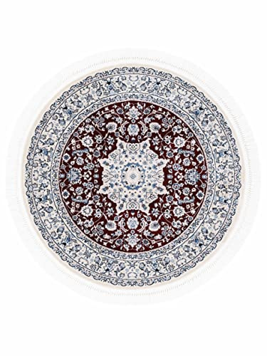 carpetfine Orientteppich Nain Diane Rot Ø 200 cm Rund | Tradtioneller Teppich für Schlaf- und Wohnzimmer