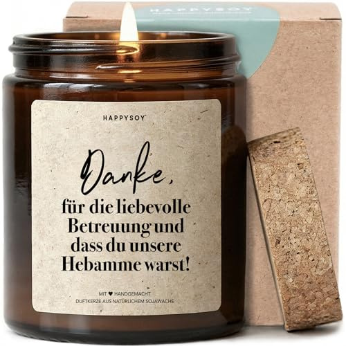 Danke für deine liebevolle Betreuung - Duftkerze mit Spruch als Geschenk für Hebamme, Dankeschön, Kerze im Glas mit blumigem Duft