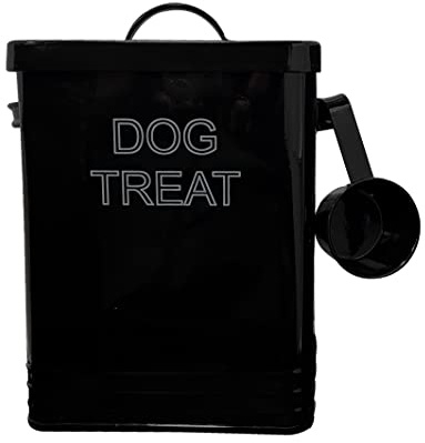 Nobel Dog Food or Dog Treat Storage Tin with Lid with Scoop Non Slip Pads (Dog Treat Black)