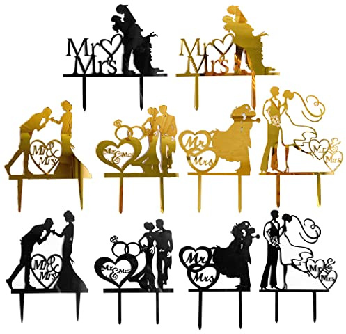 Borsgye 10 st Mr and Mrs tårttoppers brud och brudgum skylt bröllop akryl cupcake topper grattis på födelsedagen tårtdekoration förlovning tårtdekorationer för olika födelsedagsfester jubileum – ny