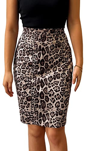 FEOYA Gonna Leopardata Donna Corta Aderente Invernale Autunno Gonna Scamosciata a Matita Vita Alta Elastica Gonne Midi Zebrata Linea ad A Sexy Tubino con Cerniera e Spacco Beige XL