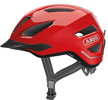 ABUS Stadthelm Pedelec 2.0 - Fahrradhelm mit Rücklicht und Regenhaube - für den Stadtverkehr - Damen Herren - Rot, Größe M, (52-57 cm), Rot (blaze red)