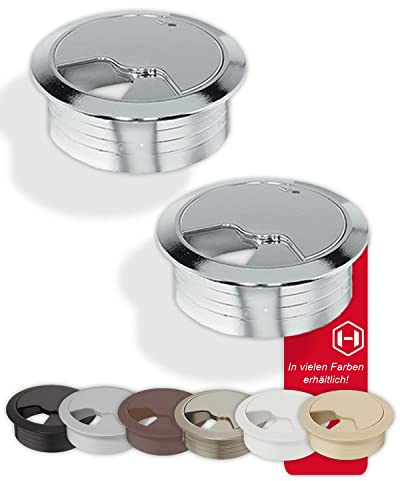 Gedotec Scrivania Passacavi | ENTRY | 60 mm | 10 Pezzi Passacavi Rotondi | Scatola per cavi Cromata Lucida | In robusta plastica ABS | Guida per cavi da inserire a pressione | Scrivania canaline cavi