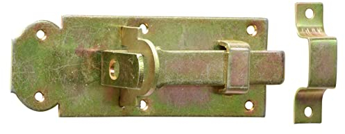 BRESKO Türriegel Schlossriegel Türschloßriegel Schubriegel Torriegel Riegel Türschloss verzinkt gelb galvanisiert Abschließbar (Gerade: 160x55 mm)