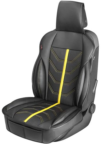 Walser Premium Sitzauflage Auto Kimi, Sitzschoner Auto schwarz/gelb, Vergleichssieger* Auto Sitzauflagen, Sitzbezug Auto Vordersitze, Schonbezug Autositz, Autositzauflage Vordersitze PKW/LKW
