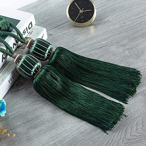 BUBAGO Curtain Tie backs,Tassel Curtains Tieback, A Pair Of European Style Curtain Tie Tie Accessories Light Luxury Hanging Ball Double Ball Decoration-Dark Green [2 Packs]