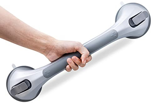 LEVERLOC Poignée Ventouse, 43 CM Douche Barre d'appui À Succion pour Baignoire, 110 KG Poignées de Sécurité pour Salle De Bain, Seniors, Personnes Âgées, Résistant, Barre de Maintien Amovible, Argent