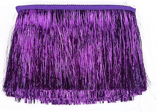 YYCRAFT 25,4 cm breite Lametta-Fransenborte Girlande – Tanzkostüm-Besatz mit glänzendem Folieneffekt für Party-Dekoration (4,5 m, lila)