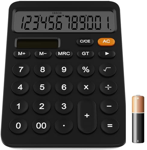 GUYUCOM Calculatrice Bureau à 12 Chiffres avec écran LCD, Bouton Sensible, Calculatrice Grosse Touche à Double Alimentation Solaire et Batterie pour Les Enseignants, Les étudiants et Le Bureau, Noir