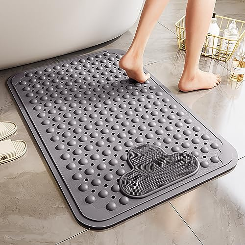 Duschmatte rutschfest 120x80cm,Antirutschmatte Dusche mit Saugnäpfen und Ablauflöchern,Badewannenmatte,Duscheinlage rutschfest,Antirutschmatte Badewanne,Maschinenwaschbar(Grau)