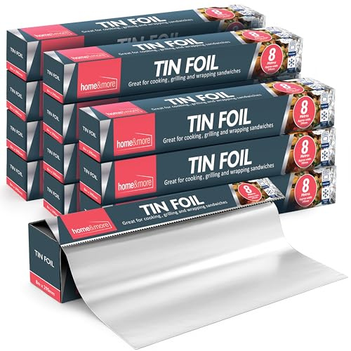 SOL 12pk Tin Foil 96m Total, 8m x 29cm - Non-Stick Heavy Duty Cooking Foil | 8m x 29cm rolls with cutter, locks in flavour, for wrapping, grilling, baking and freezer storage