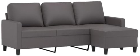 vidaXL 3-Sitzer-Sofa mit Hocker Grau 180 cm Kunstleder