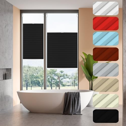 Blinds Store Plissé sur Mesure 60 x 80 cm translucide, Occultant et Isolant, Tissu Polyester, Thermique Volet Roulant Montage Simple et Rapide pour fenêtre, Stores, fenêtres, Noir