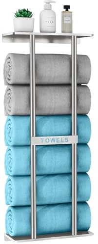 STWWO Mensole Portasciugamani da Bagno Porta Asciugamani da parete Argento 76cm Porta Salviette Grandi Asciugamani Organizer Portasciugamani Verticale con ripiano per Bagno Cucina Toilette