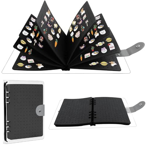 Qivine Broschennade Organizer für bis zu 350 Nadeln, Schwarz Filz Broschen Pin Buch mit 8 Abnehmbare Ringbüchern, Anstecknadel Aufbewahrung für Enamel Pin Knöpfe Abzeichen