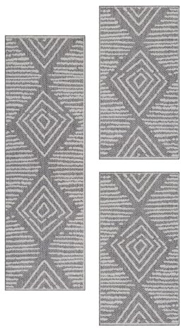 Carpetsale24 Bettumrandung Schlafzimmer 3 teilig Teppich Grau Flachgewebe Bettvorleger Schlafzimmer Bettset: 2 St. 60x100 cm | 1 St. 80x150 cm - In- & Outdoor Teppich Läufer Set Küche Terrasse Balkon